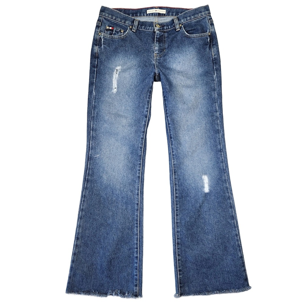 Y2k Tommy Hilfiger Flare Jeans Womens 6 Low Rise‎ Distressed Bratz Casual Preppy